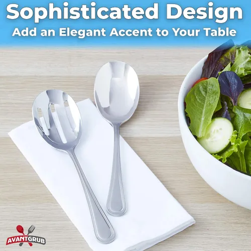 Vista 2 de Cuchara de servir resistente de 9 pulgadas de alta calidad. Cucharas elegantes de acero inoxidable para pasta y guarniciones. Cubertería para bufé