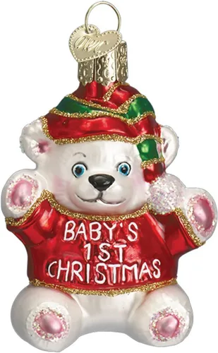 Vista 21 de Old World Christmas - Adorno de bebé blanco de un solo pieza de vidrio soplado para árbol de Navidad, decoración festiva hecha a mano, colección
