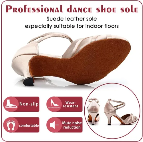 Vista 4 de VCIXXVCE Zapatos de baile de salón para mujer, con puntera cerrada, tacones de baile social