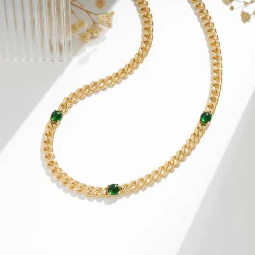 Vista 5 de VACRONA Gargantilla de oro para mujer, chapada en oro de 14 quilates, gargantilla contra el mal de ojo, delicada cadena de eslabones cubanos de oro