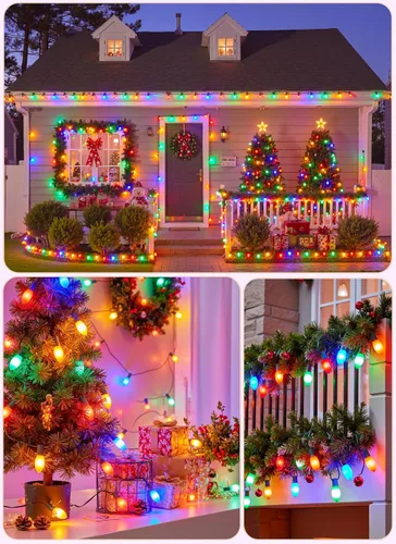 Vista 5 de Luces LED vintage C9 de Navidad para exteriores, 50 pies C9 con 50 bombillas C9 inastillables, impermeables, conectables, comerciales