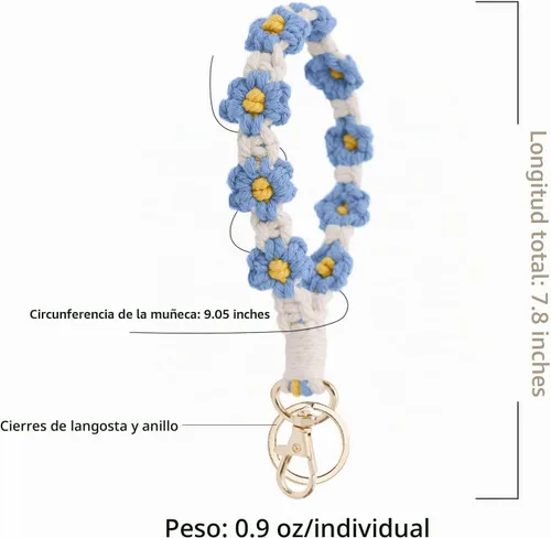 Vista 2 de Llavero de muñeca lindo hecho a mano para mujeres con llavero de macramé para llaves de coche Azul