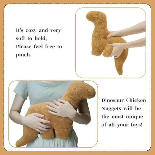 Vista 3 de Almohada de Nugget de pollo en forma de dinosaurio, 3 piezas de Nugget de pollo en forma de dinosaurio de peluche para niños, adultos y novias