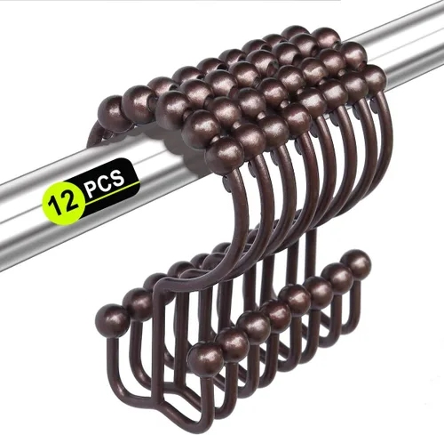 Vista 9 de Ganchos bohemios para cortina de ducha, anillos para decoración de baño, 12 piezas náuticas decorativas de acero inoxidable negro, resistentes a