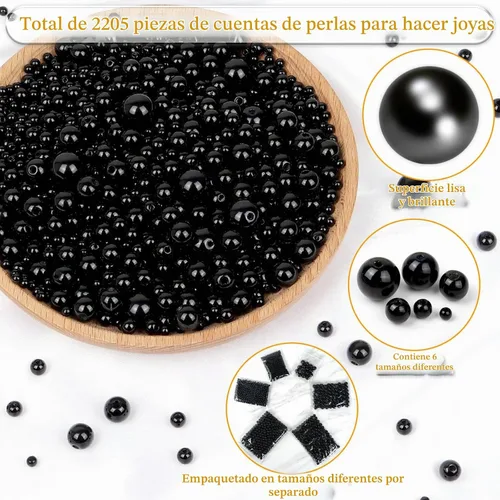Vista 2 de Anezus 2205 Piezas Perlas Negras para Manualidades, Tamaños Surtidos de Perlas Falsas, Perlas para Coser, Perlas Sueltas a Granel con Agujeros