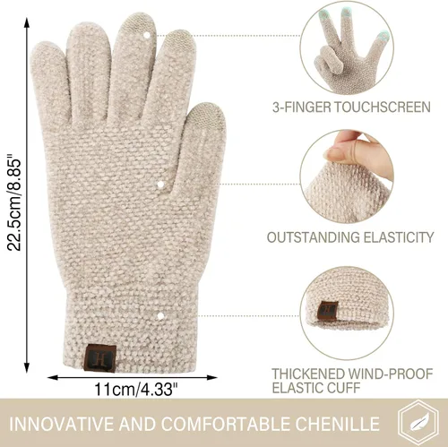 Vista 2 de FZ FANTASTIC ZONE Womens Winter Touchscreen Gloves for Cold Weather, Chenille Warm Knit Gloves