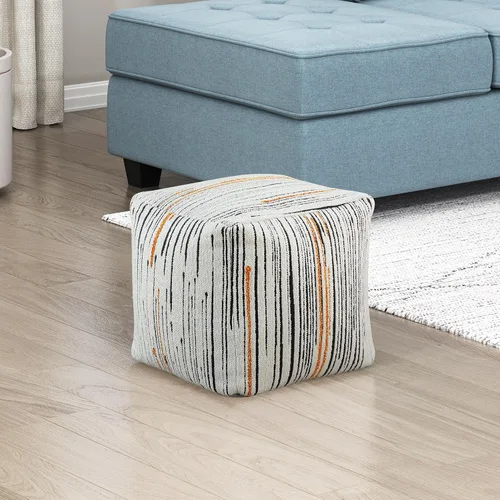 Vista 7 de Lexicon Puf otomano, reposapiés otomano cuadrado, puf de tela de chenilla, taburetes pequeños para sofá con relleno para sala de estar/dormitorio
