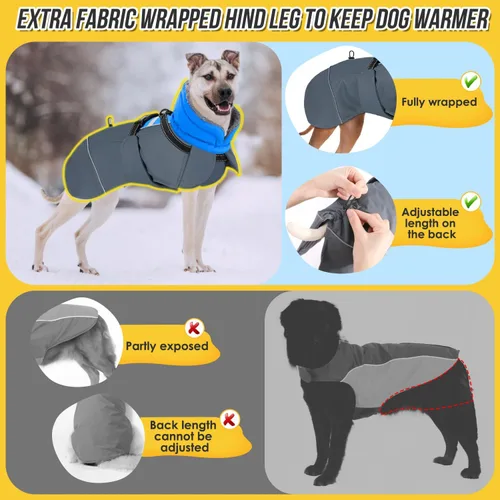 Vista 4 de SlowTon Abrigo de invierno para perro, resistente al viento, 3 capas de forro polar grueso y cálido, chaqueta para perro para clima frío, ropa Azul