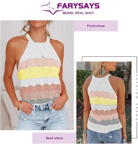 Vista 4 de FARYSAYS Womens Summer Crewneck Tank Tops Knit Color Block Sleeveless Shirts
