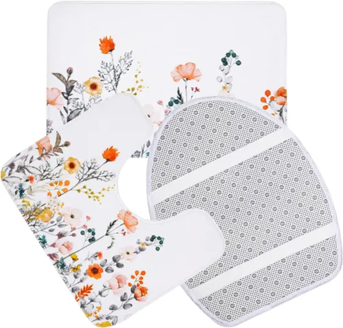 Vista 3 de Juego de alfombras y tapetes de baño, juego de 3 piezas de alfombra de baño, alfombra de baño de flores, ultra suave, absorbente, peluda, gruesa
