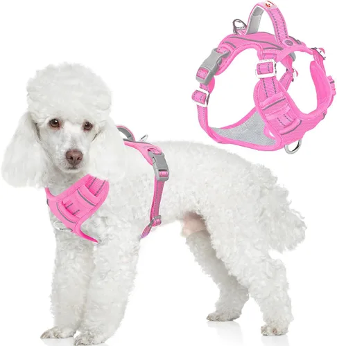 Vista 69 de BARKBAY Arnés Oxford sin tirones para perro con bolsillo para etiqueta de identificación, resistente, reflectante, fácil control para perros grandes