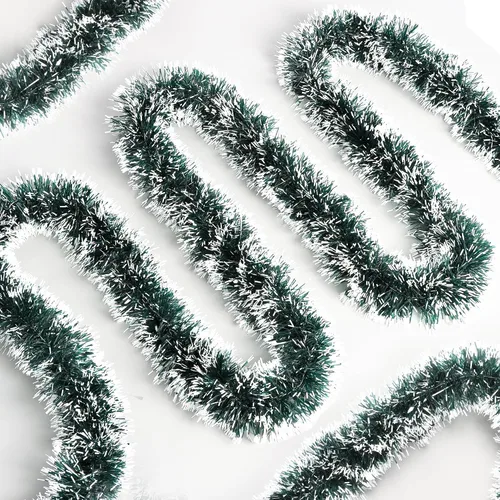 Vista 5 de Guirnalda de oropel verde de 50 pies para árbol de Navidad, decoraciones brillantes metálicas colgantes para decoración de árbol de Navidad