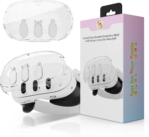 Vista 6 de JDDWIN VR - Carcasa rígida para auriculares compatible con Meta Oculus Quest 3, cubierta facial transparente con cubierta de privacidad giratoria