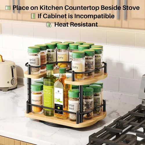 Vista 7 de SNTD Spice Organization for Cabinet, Lazy Susan Spice Rack, 10 in Natural