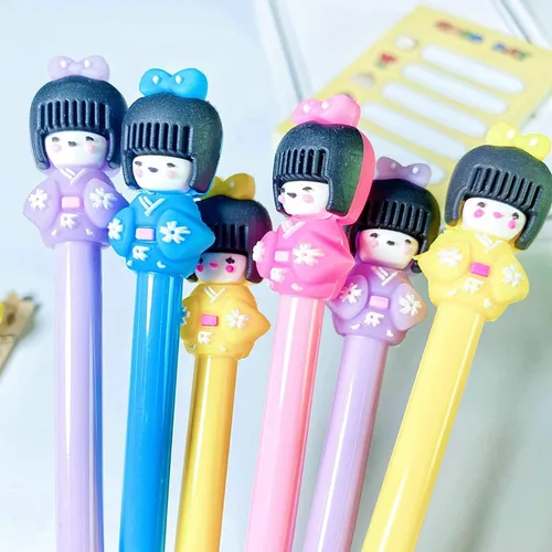Vista 2 de Juego de bolígrafos de gel a la moda, lindo color caramelo, colorido, tinta de gel, bolígrafos kawaii encantadores dibujos animados japonesas