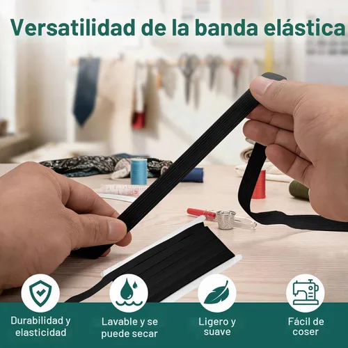 Vista 5 de Airisoer Banda elástica de 1/2 pulgada para costura, bandas elásticas de alta elasticidad de 12 yardas para cinturas, pantalones, ropa y Negro