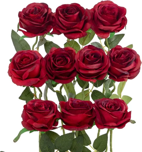 Vista 12 de Pack de 10 rosas artificiales Luyue, para decoración en fiestas, bodas, etc