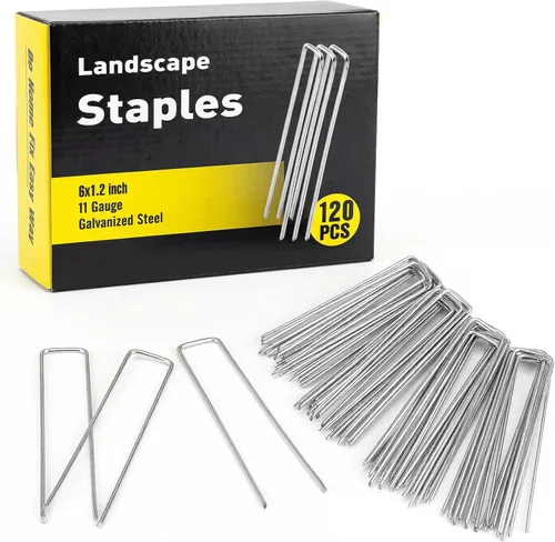 Vista 11 de HongWay Paquete de 50 grapas de jardín de 6 pulgadas, estacas de jardín de calibre 8, estacas galvanizadas más gruesas, grapas de césped resistentes