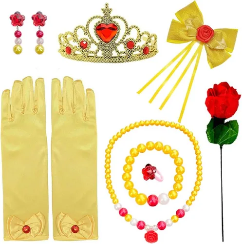 Vista 17 de Disfraz de Miércoles para Niñas Accesorios de Disfraz para Niñas Miércoles Guantes Tiara Corona Collar Varita Aretes Pulsera Anillo Niños Halloween