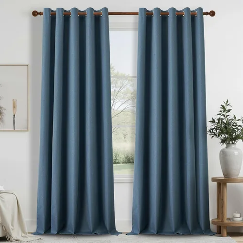 Vista 60 de DONREN Cortinas opacas completas para dormitorio, aislamiento térmico y reducción de ruido, cortinas de lino con ojales para sala de estar y Negro