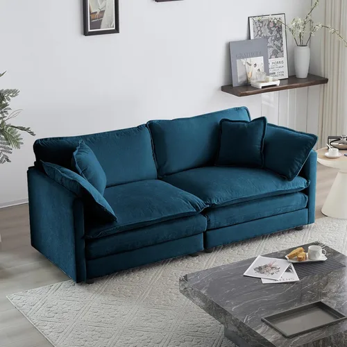 Vista 13 de KIVENJAJA Sofá biplaza de chenilla, sofá grande de 2 plazas con nube, moderno y cómodo asiento profundo con 4 almohadas para sala de estar, Beige