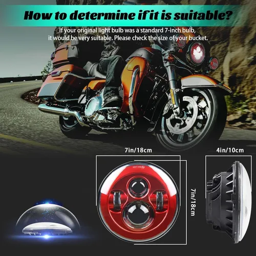 Vista 2 de SKTYANTS Faro delantero de motocicleta de 7 pulgadas LED rojo Faro de motocicleta proyector compatible con Touring Street Electra Glide Road King