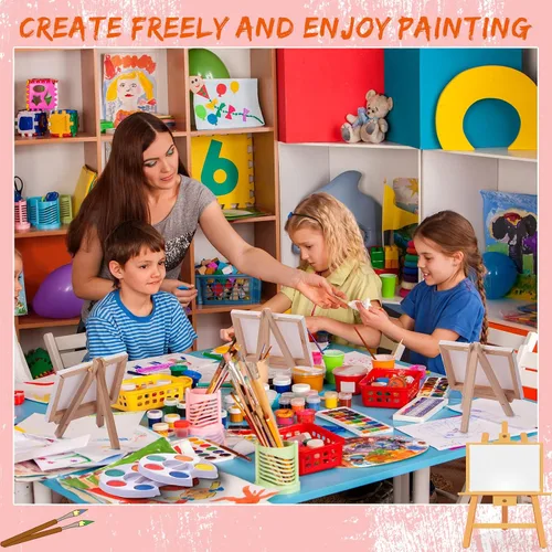 Vista 7 de Glenmal Juego de pintura de acuarela de 3 x 4 pulgadas, lienzo pequeño con pinturas de caballete, juego de pinceles para niños, recuerdos de fiesta