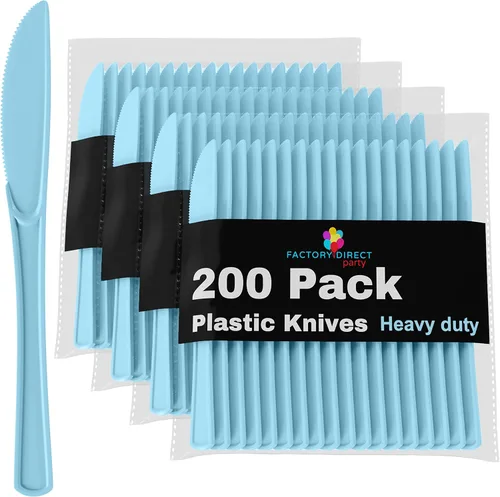 Vista 16 de Party Solids - Cuchillos de plástico negro, 200 piezas, cuchillos negros, utensilios desechables, juego de cubiertos de plástico resistente
