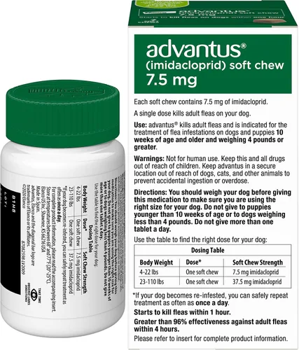Vista 2 de Advantus Tratamiento oral antipulgas de acción rápida para perros, masticables suaves para perros de 4 - 22 lbs. 7 unidades.