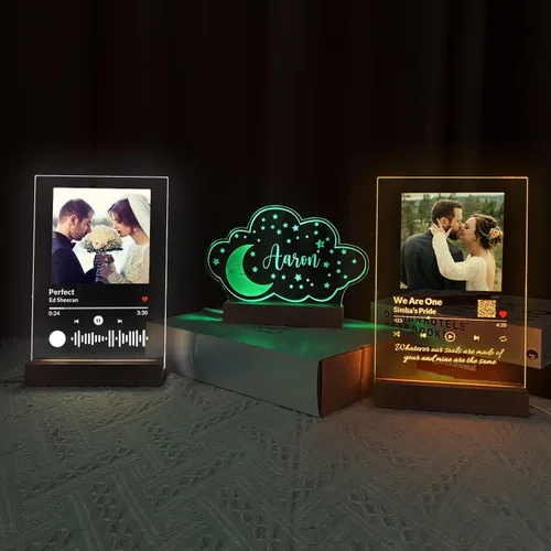 Vista 4 de Base de madera rectangular iluminada LED de 6 pulgadas para acrílico y plexiglás, pedestal de pantalla, base de madera de lámpara LED con luz de 7