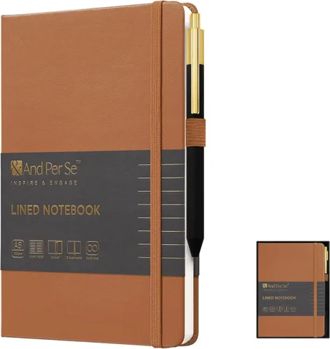 Vista 51 de &And Per Se Juego de diario y bolígrafo forrados (3 paquetes), cuaderno de tapa dura de cuero A5 con bolígrafo y juego de papelería, 160 páginas