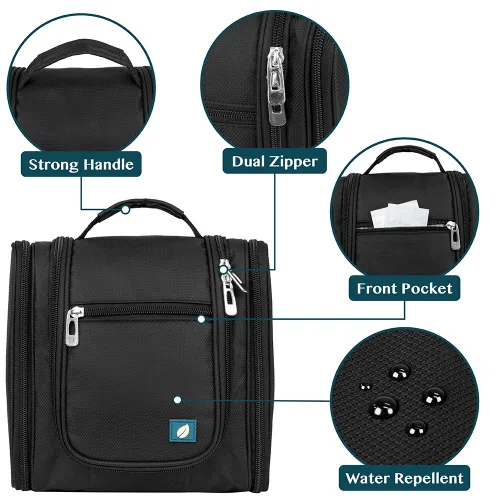 Vista 5 de PAVILIA - Bolsa de aseo para viaje para mujeres y hombres, organizador cosmético colgante, bolsa de maquillaje resistente al agua para accesorios