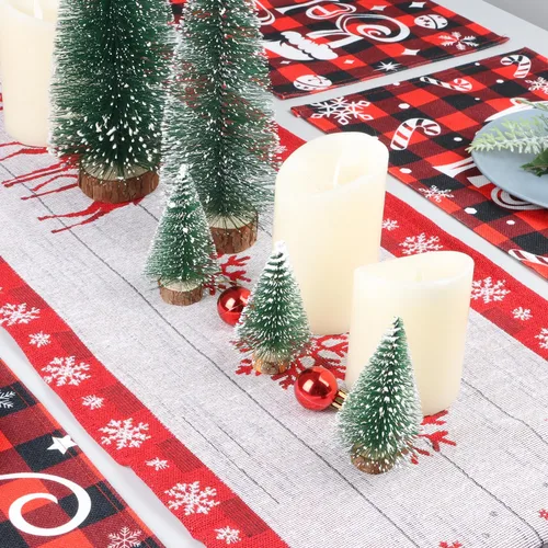 Vista 7 de SULOLI Camino de mesa de Navidad de Papá Noel, decoración de mesa de comedor para interiores y exteriores, decoración de fiesta, 13 x 71 pulgadas