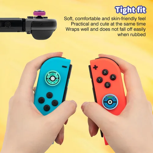 Vista 5 de DLseego PK Balls - 4 tapas de agarre para el pulgar regular NS SwitchSwitch LiteSwitch OLED, Pika Joy Con controlador de joystick cubierta