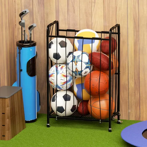 Vista 6 de Almacenamiento de bolas de garaje con ruedas, carrito de almacenamiento organizador de deportes de pelota, Organizador de equipos deportivos