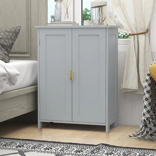 Vista 7 de TaoHFE Gabinete de almacenamiento de baño gris, gabinetes de baño independientes con 2 puertas, armario de toallas para baños, gabinetes de baño