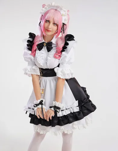 Vista 3 de miccostumes Disfraz de sirvienta para mujer, disfraz de cosplay con enagua