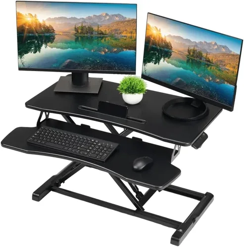 Vista 4 de TechOrbits - Convertidor de escritorio de pie, regulable, para sentarse y pararse, madera de fibropanel de densidad media, bandeja para teclado