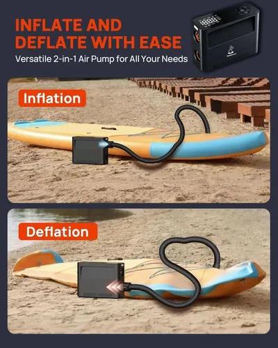 Vista 12 de Paddle Board Electric Pump 150PSI, 4X Faster Rechargeable SUP Pump, Inflator Deflator, Auto Off Portable Air Compressor for Tires, Bikes