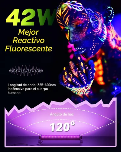 Vista 3 de Paquete de 4 barras de luz negra LED de 42W, luz negra con cable de 6 pies + interruptor + enchufe, suministros para fiestas de luces negras que