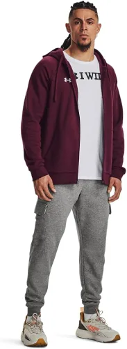 Vista 4 de Under Armour Rival - Sudadera de vellón para hombre, con capucha y cierre con cremallera completa