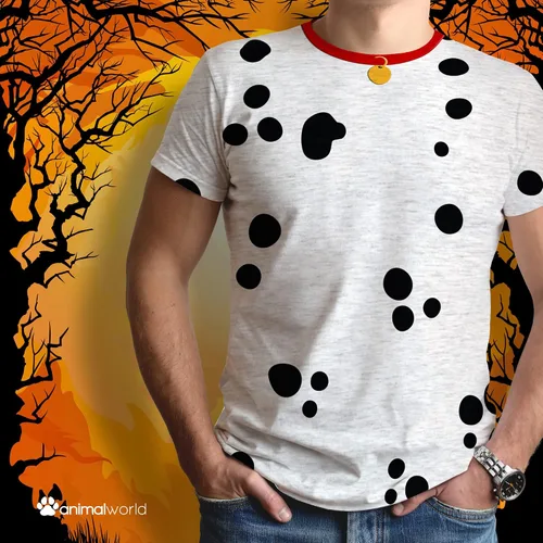 Vista 4 de Disfraz de perro dálmata cuello rojo camiseta suave para hombre