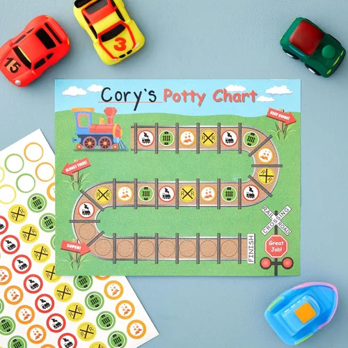 Vista 2 de Tabla de entrenamiento para ir al baño – Tabla de incentivos de calcomanías para niños pequeños – Diseño temático de tren e incentivos