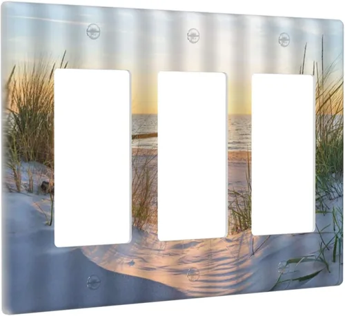 Vista 126 de Placa de pared de 1 cuadrilla, diseño de playa, océano, amanecer, mar, atardecer, cubierta de interruptor de luz en blanco, decorativo, sin