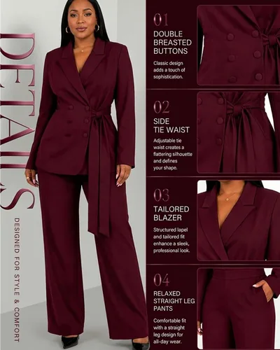 Vista 5 de CXXQ Conjunto de 2 piezas para mujer, talla grande, informal, para oficina Rojo vino