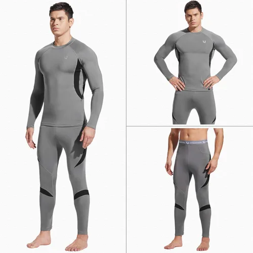 Vista 4 de UNIQUEBELLA Men's Thermal Underwear Sets Top & Long Johns Fleece Sweat Quick Drying Thermo Base Layer