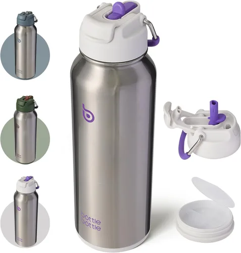 Vista 12 de Botella Botella Botella de agua deportiva de 40 oz de acero inoxidable, botella de agua aislada con popote y porta pastillas Dual-use