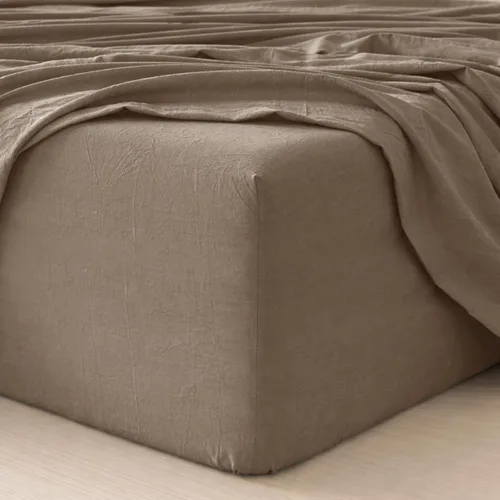 Vista 34 de MooMee Sábana bajera ajustable únicamente, 100% algodón lavado con textura tipo lino, transpirable, duradera, suave, cómoda, bolsillo profundo se