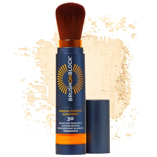 Vista 8 de Brush On Block Protector solar en polvo mineral SPF 30 de nueva fórmula, tacto de bronceado, recargable, amplio espectro, protección facial