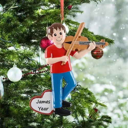 Vista 2 de Adorno de Navidad personalizado para violín, 2025 para niño violín, adorno musical personalizado, adornos de Navidad con temática musical, adornos